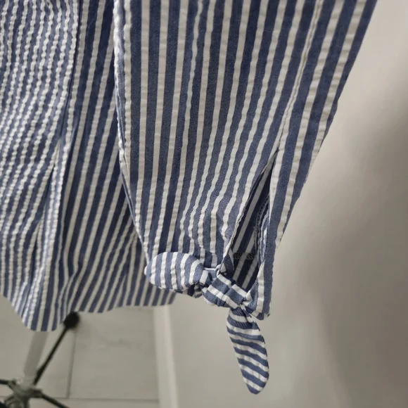 ELLE Open Front Vneck Blazer Shacket Women White/Blue striped 3/4 Sleeve Sz: M - Picture 8 of 14